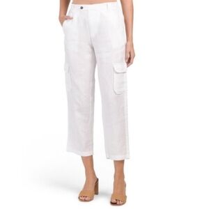 Rachel Roy 100% Linen Cropped Cargo Pants Large White Boho Lagenlook Utility